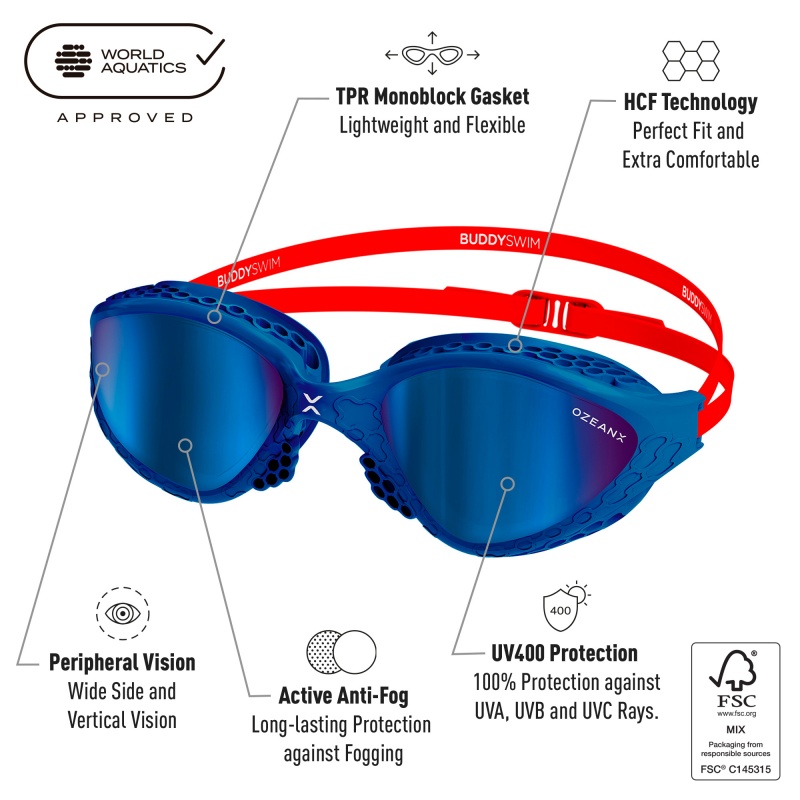 BUDDYSWIM OzeanX Mirror Navy/Red peldbrilles
