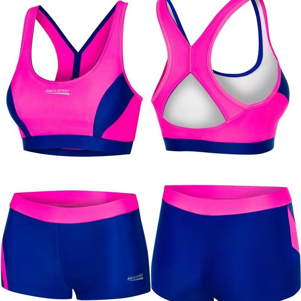 AQUA SPEED Fiona Two Piece Neon Pink/Royal Blue sieviešu peldkostīms