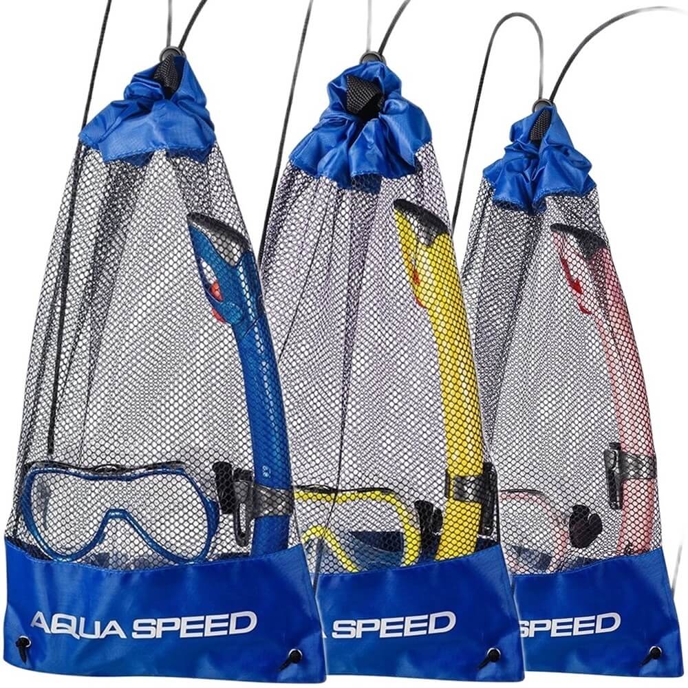 AQUA SPEED Junior Enzo + Evo snorkelēšanas komplekts + Tīkla maiss
