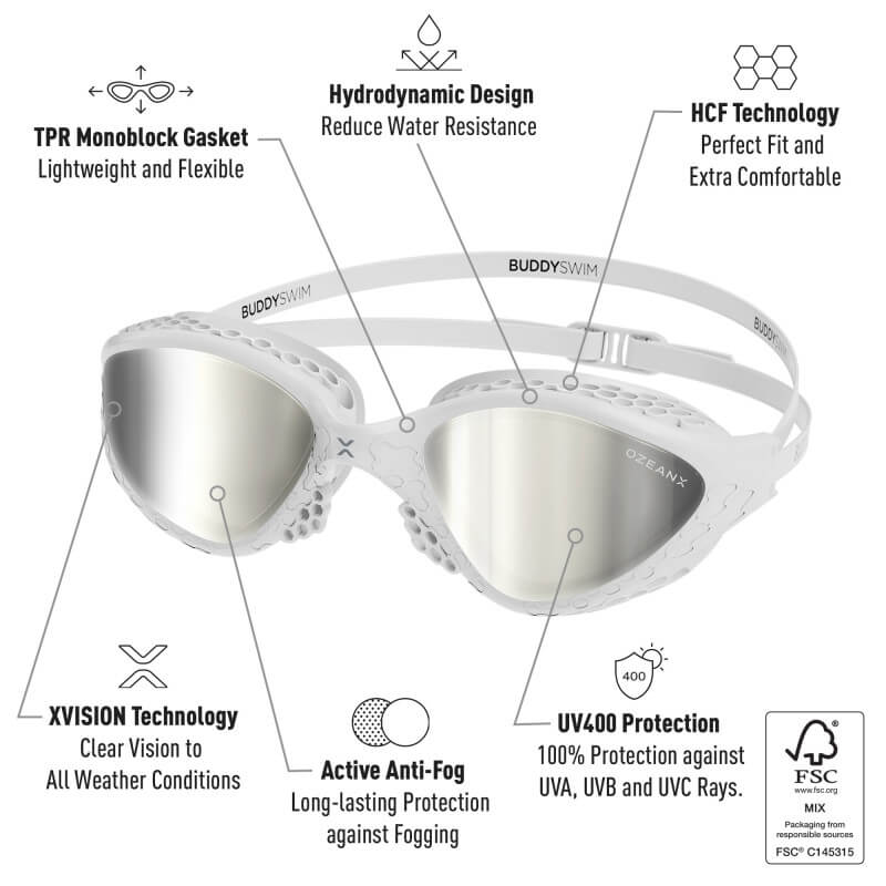 BUDDYSWIM OzeanX Mirror White/Silver peldbrilles