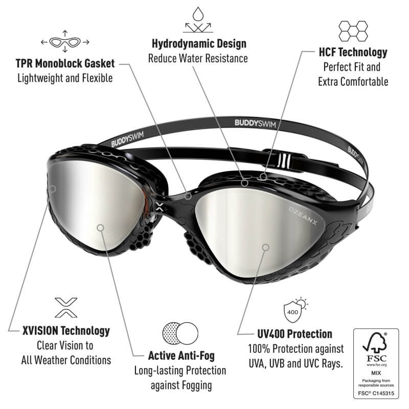 BUDDYSWIM OzeanX Mirror Black/Silver peldbrilles