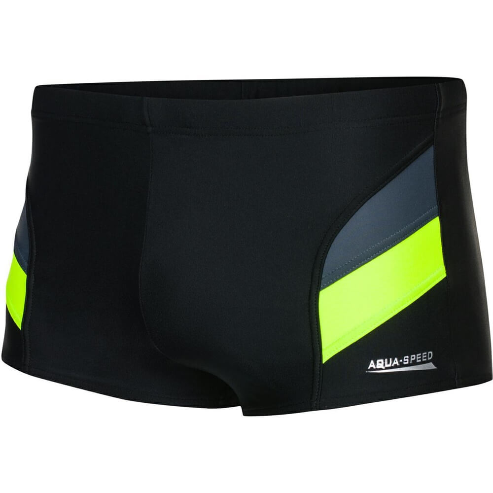 AQUA SPEED Aron Boxer Black/Grey/Fluo Yellow vīriešu peldbikses