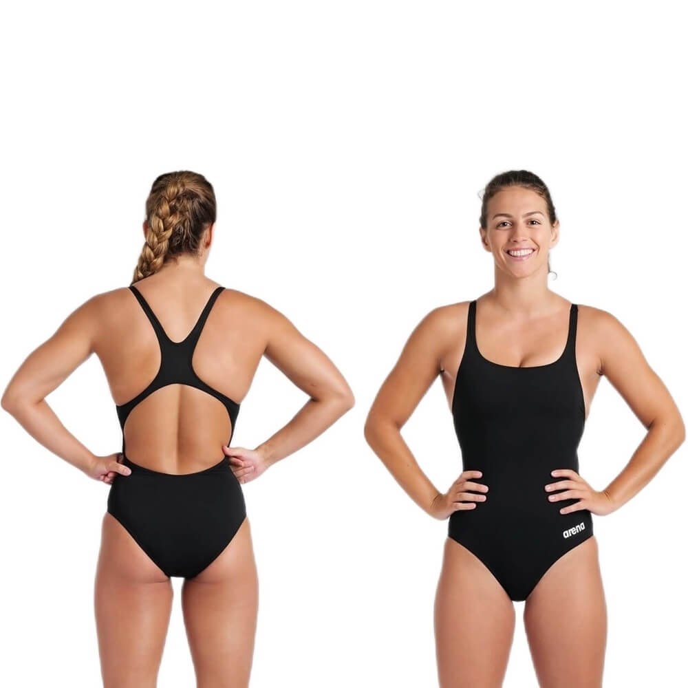 ARENA Team Swim Pro Back Solid Black/White sieviešu peldkostīms