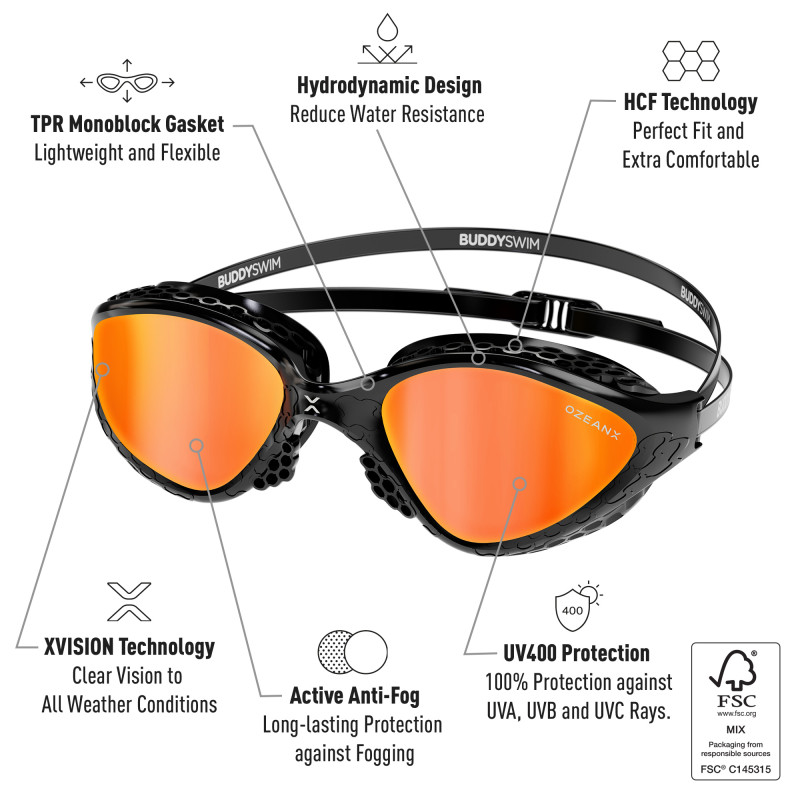 BUDDYSWIM OzeanX Mirror Black/Orange peldbrilles