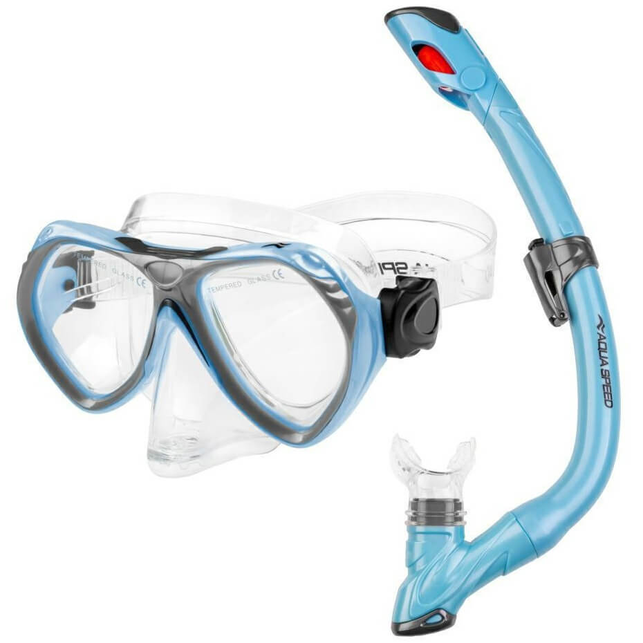 AQUA SPEED Junior Aura + Evo snorkelēšanas komplekts + Tīkla maiss