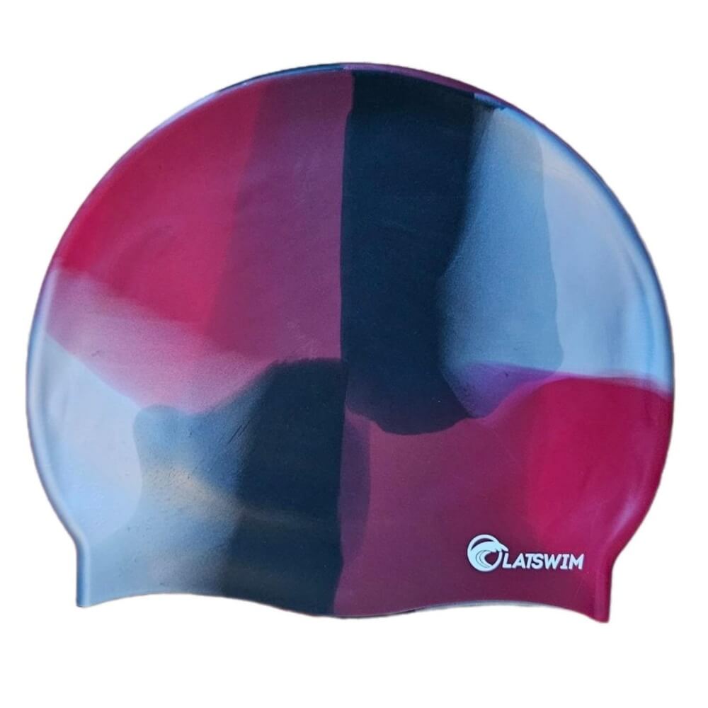 LATSWIM Multicolor Red/Silver/Black silikona peldcepure