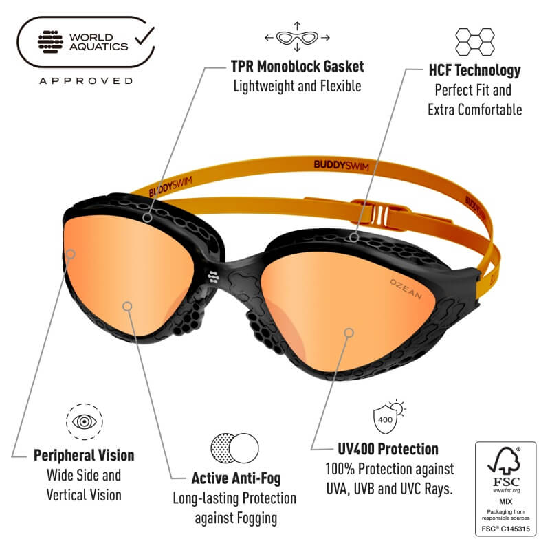 BUDDYSWIM Ozean Swim Goggles Black/Orange