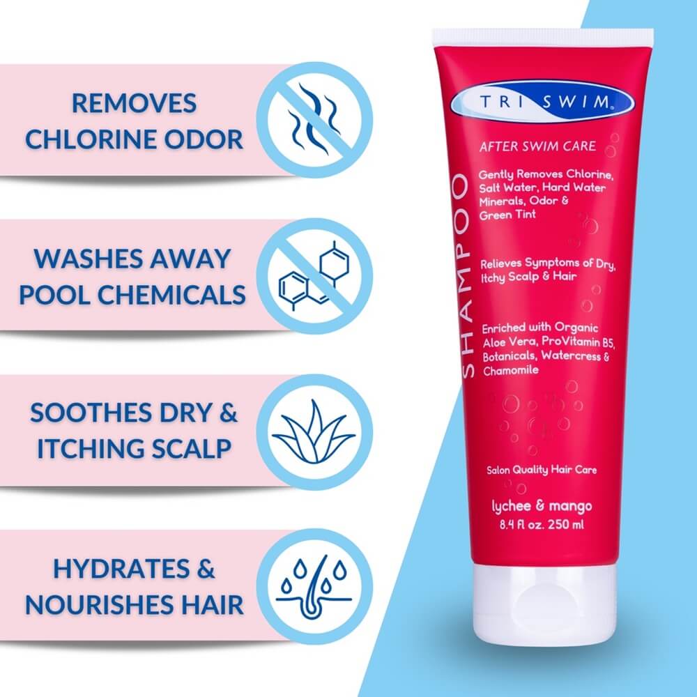 TRISWIM Chlorine Removing Hair Shampoo For Swimmers Lychee Mango (250ml) matu šampūns