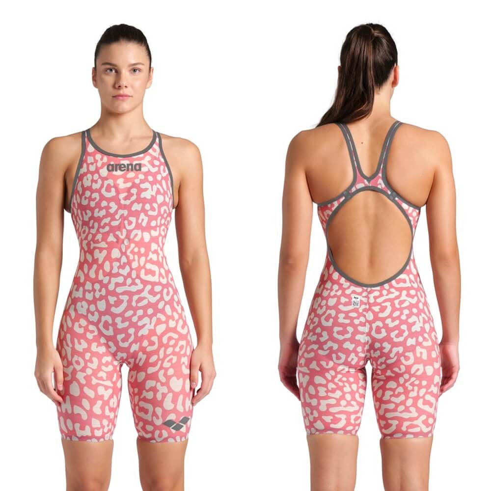 ARENA Powerskin Carbon-AIR² Leopard Skin Geranium Open Back Limited Edition sieviešu sacensību peldkostīms