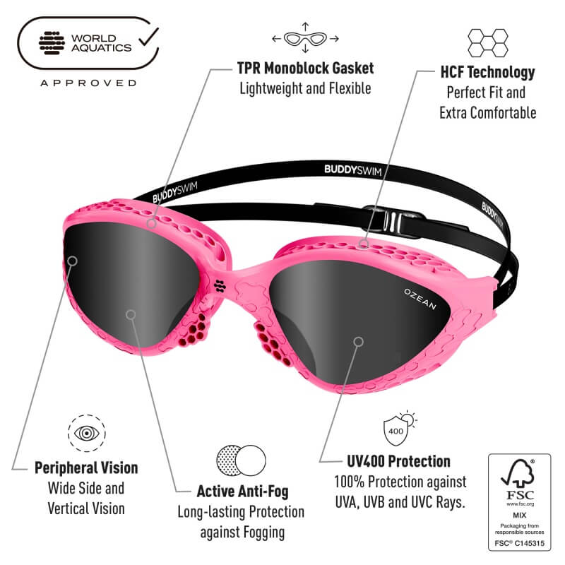 BUDDYSWIM Ozean Pink-Black/Smoke peldbrilles