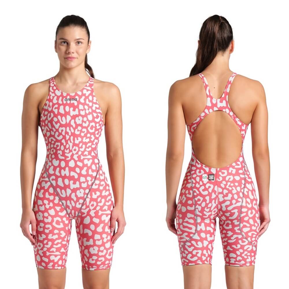 ARENA Powerskin ST Next Leopard Skin Geranium Open Back LE sieviešu peldkostīms