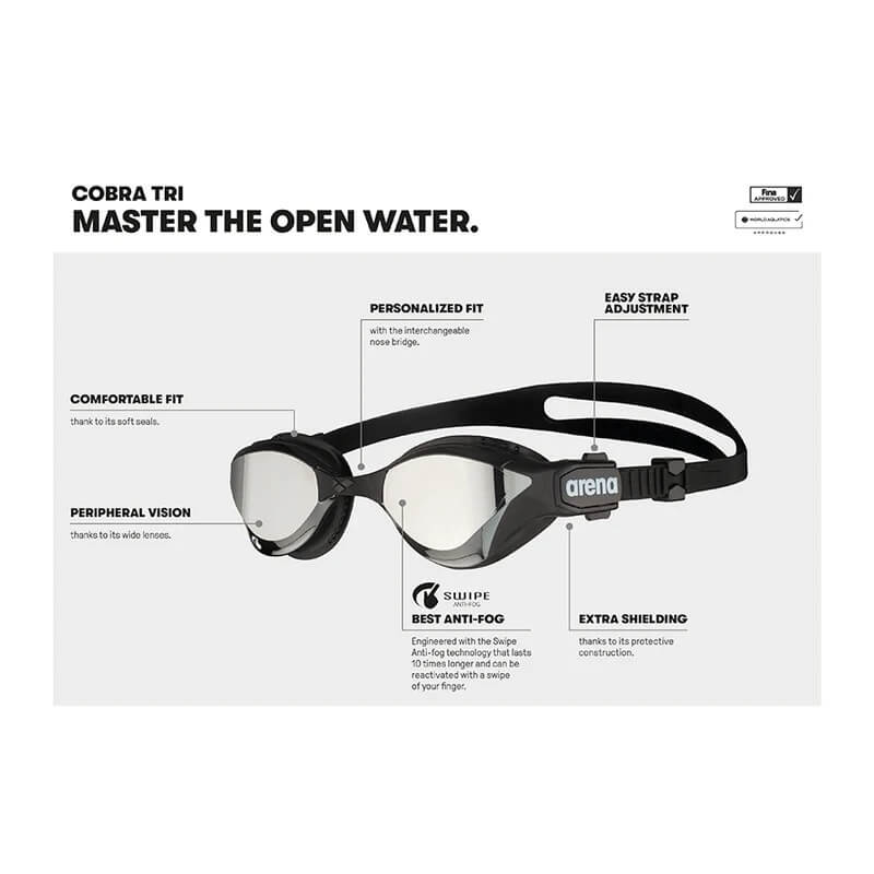 ARENA Cobra Tri Mirror Triathlon Swipe Silver/Black peldbrilles