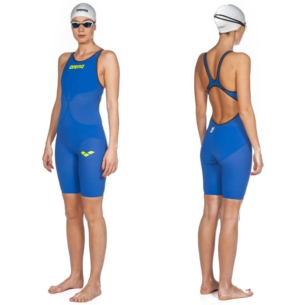 ARENA Powerskin Carbon-AIR² Open Back Blue/Yellow sieviešu sacensību peldkostīms